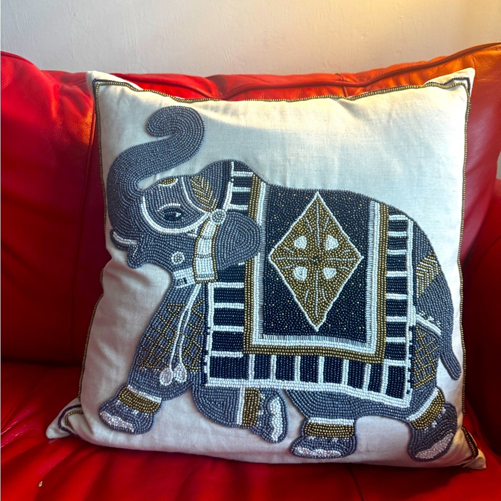Beautiful Beaded Elephant Pillow